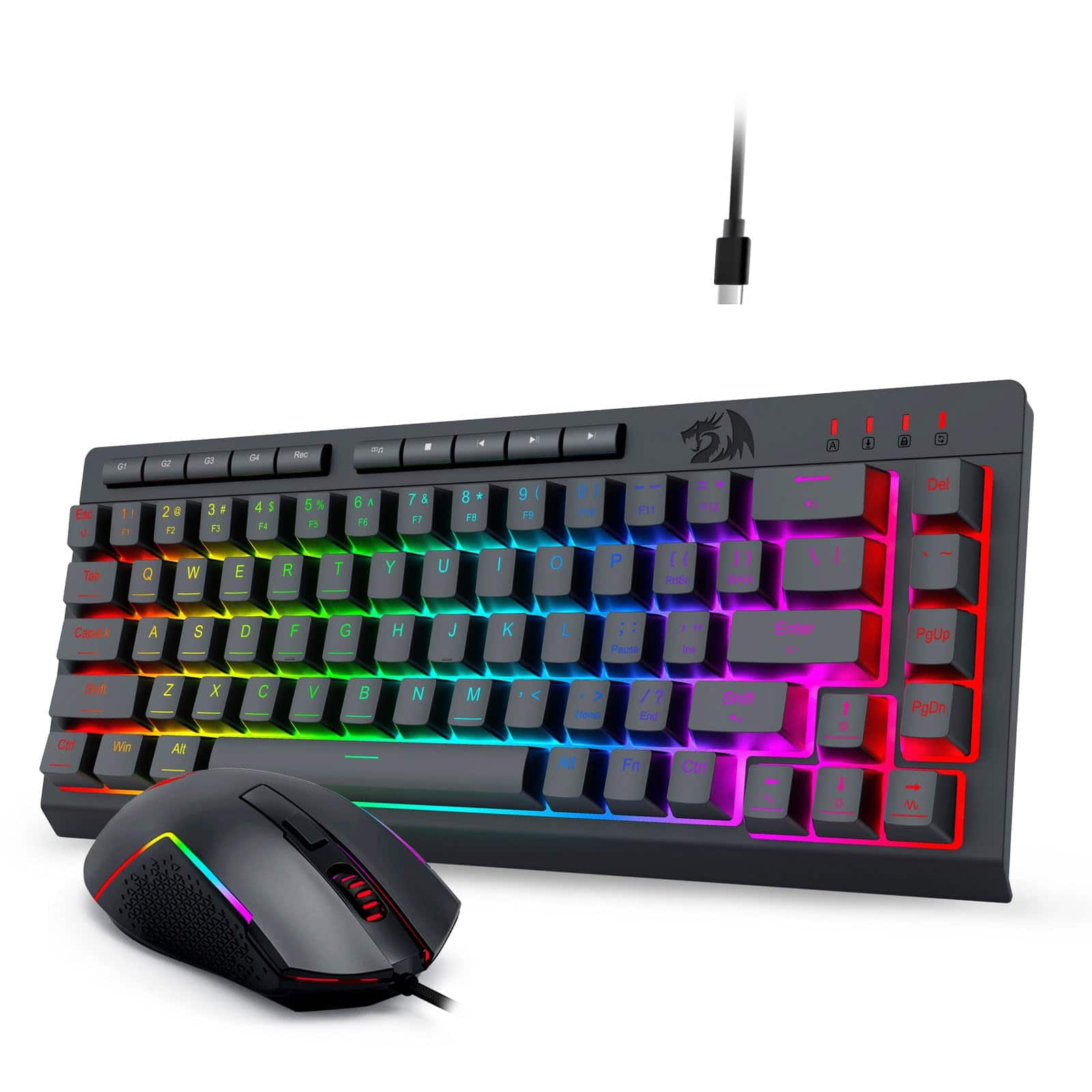 HM 1810 - Wired Gaming And Mouse Combo Rgb Backlit 60 Compact 26 key Anti ghosting Macro 8000 Dpi Optical Mice With S - Default
