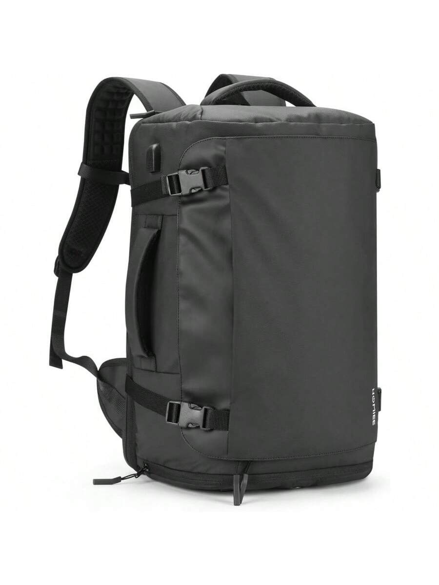 Front. Live At Space - Travel Backpack 40L TSA Friendly Flight Approved Carry - on Luggage, Waterproof Business Computer Fits 17.3 Inch Large - Black.