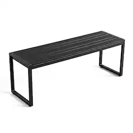 Gymax - 48'' Outdoor Bench Patio Backless Bench w/Wood-Plastic Composite & Metal Frame - Black