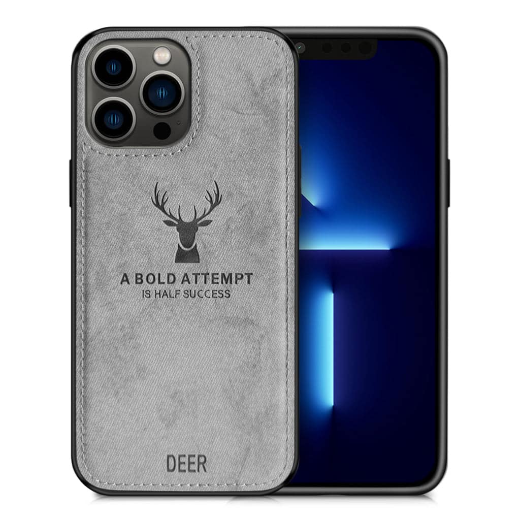Alpha Digital - Iphone 13promax - Protective Case W/ Luxury Soft Cloth & Deer Design- Anti-dirt/shock - Gray