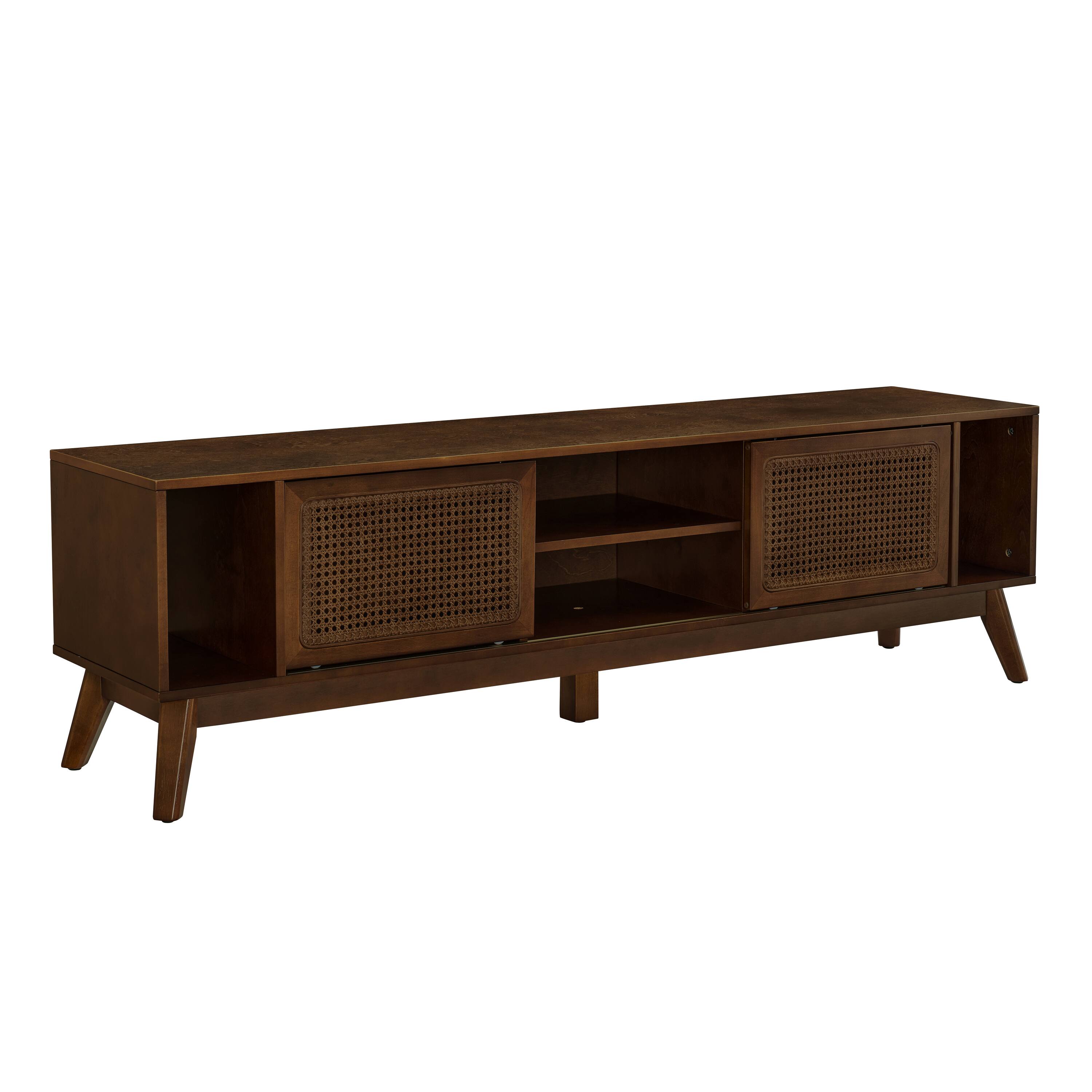 Alt View 6. Spaco - Spaco 67.9 Inch Mid Century Rattan TV Stand for 75" TVs, Solid Wood Feet Media Console, Walnut for Living Room - Walnut Brown.