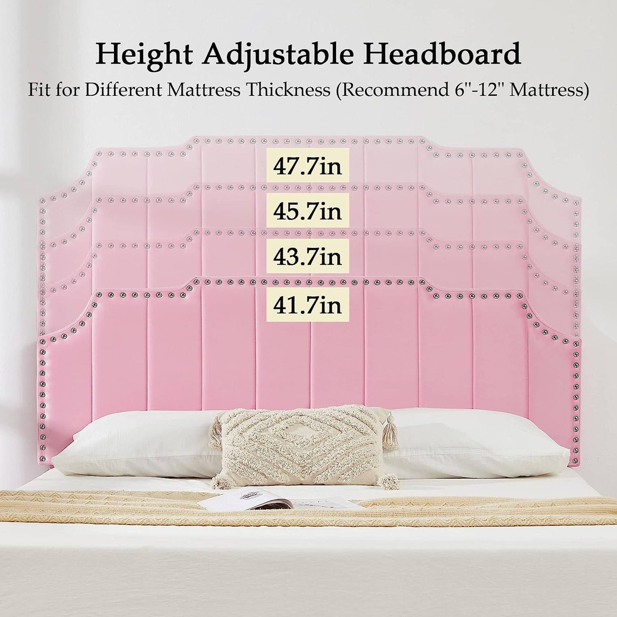 Height Adjustable Headboard  
Fit for Different Mattress Thickness (Recommend 6"-12" Mattress)  

47.7in  
45.7in  
43.7in  
41.7in