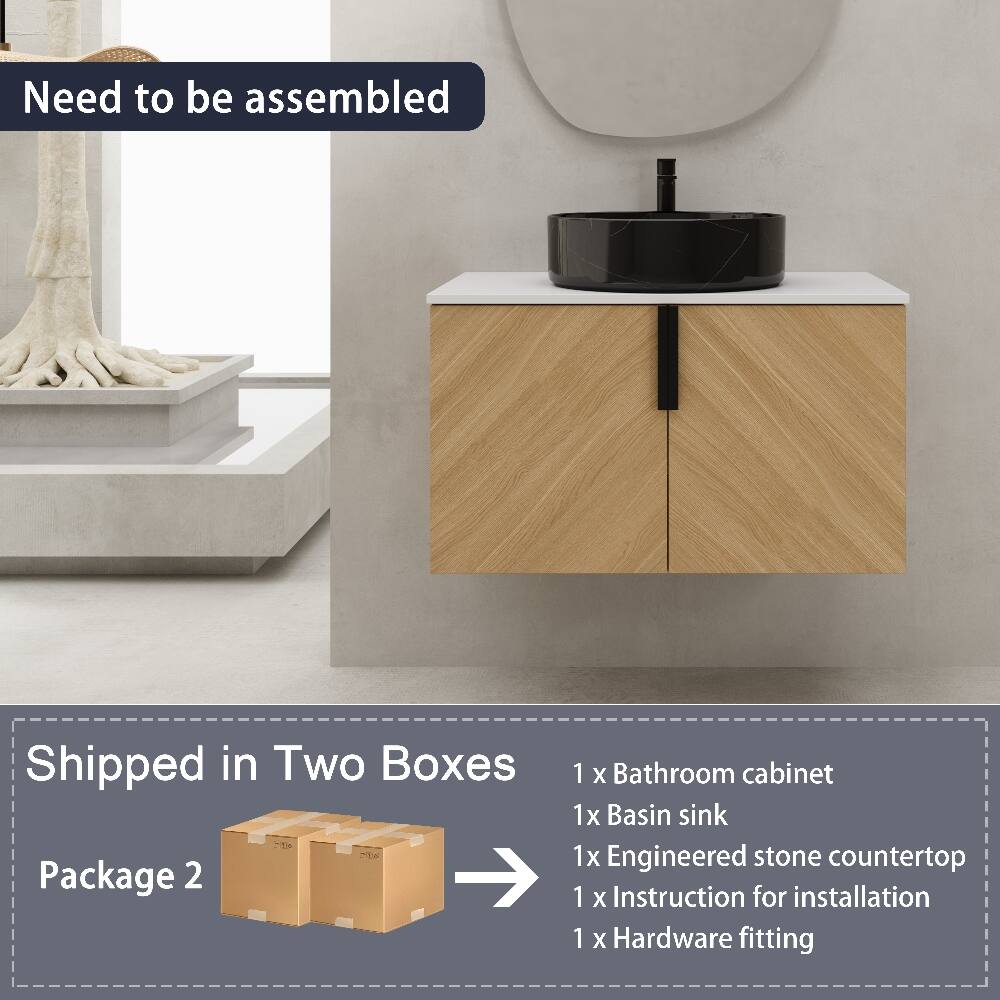 Need to be assembled

Shipped in Two Boxes  
Package 2

1 x Bathroom cabinet  
1 x Basin sink  
1 x Engineered stone countertop  
1 x Instruction for installation  
1 x Hardware fitting
