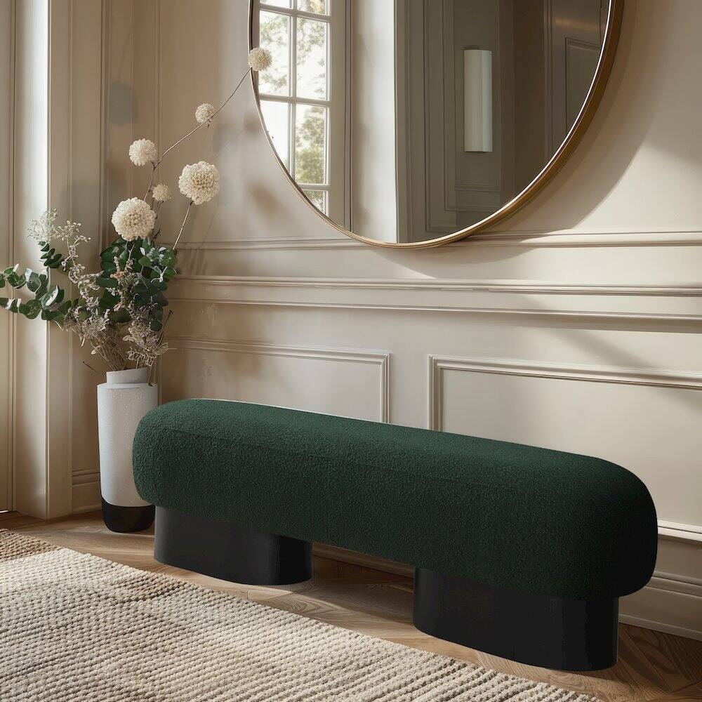 Alt View 1. Meridian Furniture - Robertson Green Boucle Fabric Bench - Green.