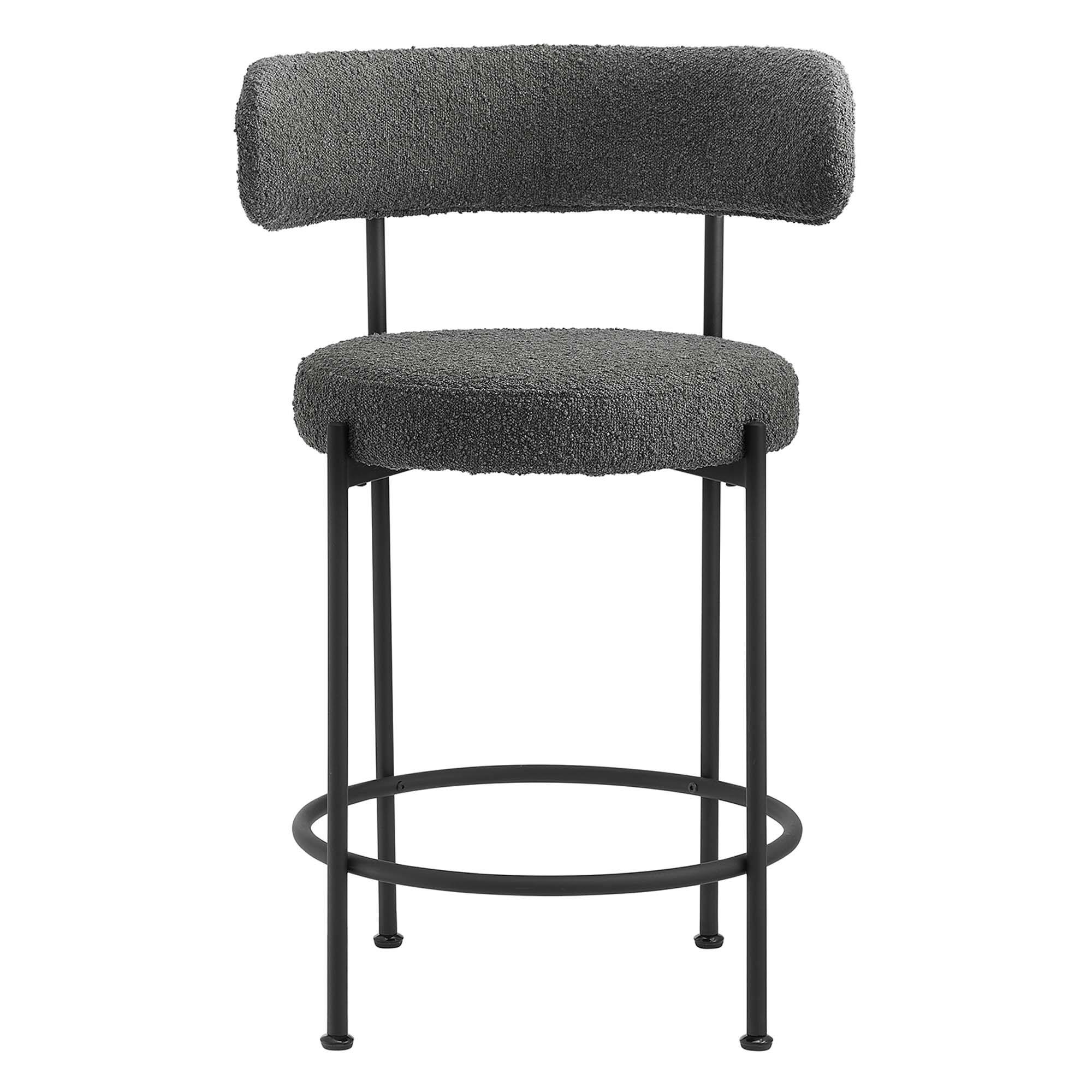 Alt View 6. Modway - Albie Boucle Fabric Counter Stools Set of 2 by Modway - Charcoal Black.