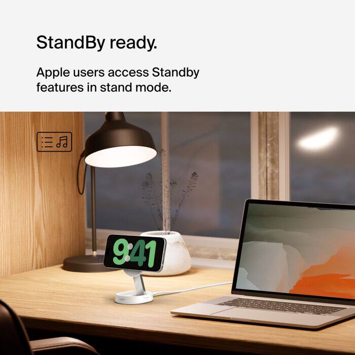 StandBy ready.  
Apple users access Standby features in stand mode.  
9:41
