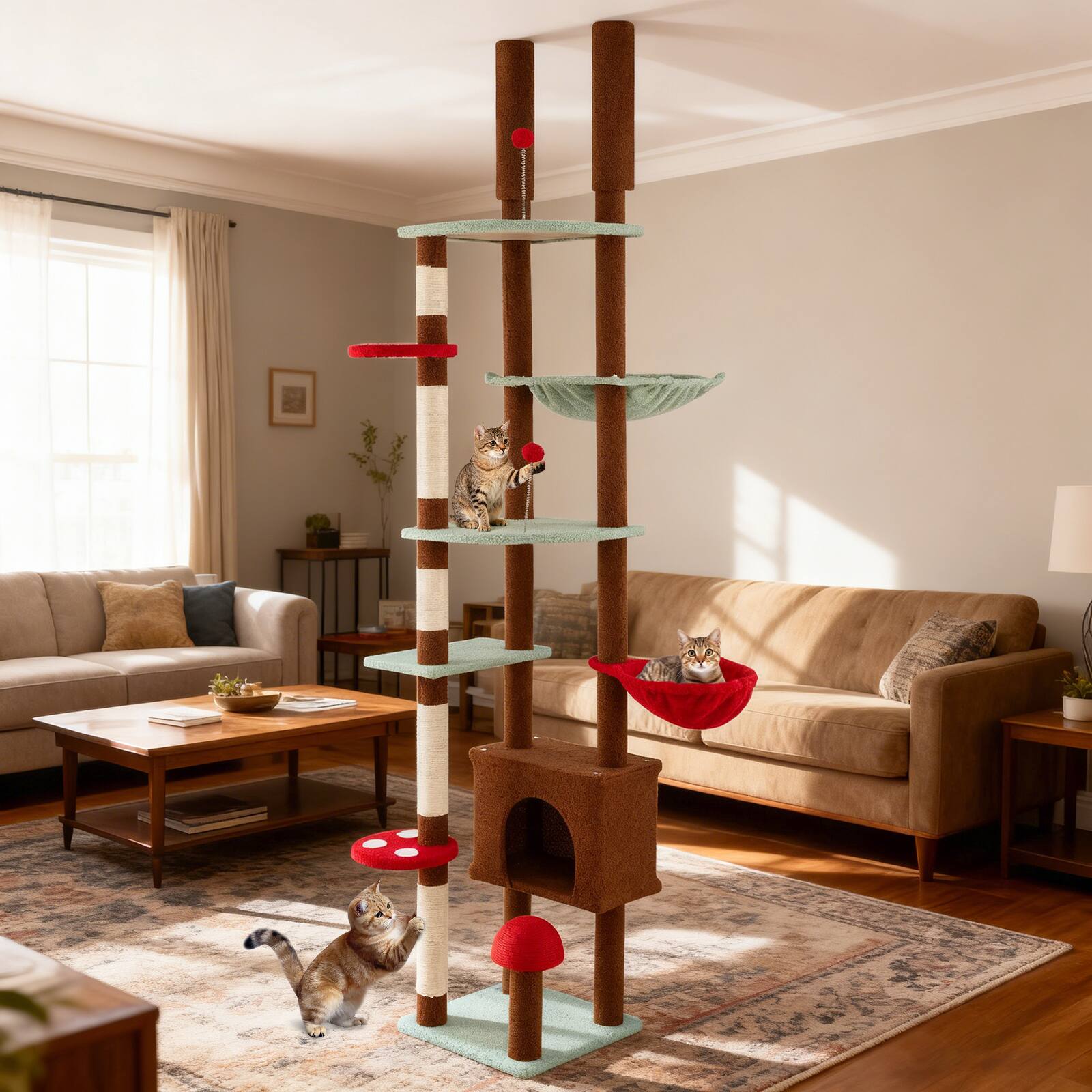 Alt View 1. Gymax - Gymax Floor to Ceiling Cat Tree w/Cat Condo & Hammock Rotatable Hanging Basket Indoor.