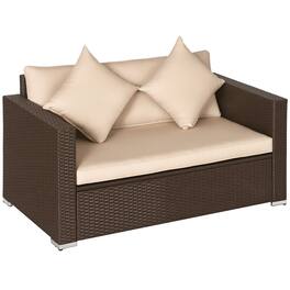 Outsunny - Wicker Loveseat, Patio Furniture Couch with Cushions, 2 Seats PE Rattan Sofa - Beige