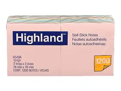 Highland™
Self-Stick Notes
Feuillets autoadhésifs
Notas autoadhesivas
6549A
12
3 in/po x 3 in/po
76 mm x 76 mm
CONT. 1200 NOTES / HOJAS
1200