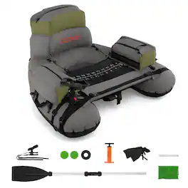 Costway - Inflatable Fishing Boat 350 LBS Fishing Float Tube with Fishing Rod Holder - Gray+Green