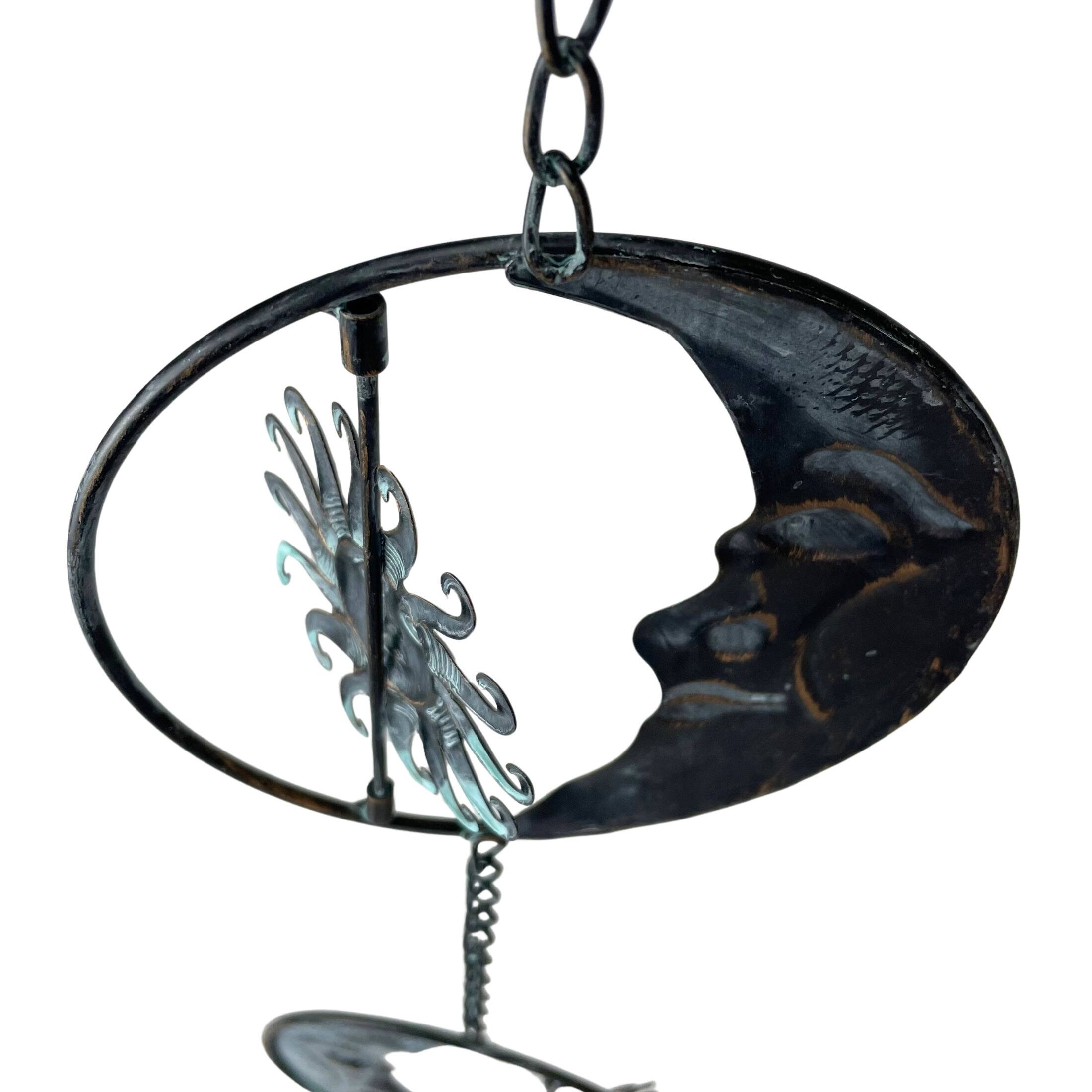 Alt View 8. Things2Die4 - 80-Inch Metal Rain Chain - 6 Celestial Crescent Moon & Suns, Verdigris Finish - Black.