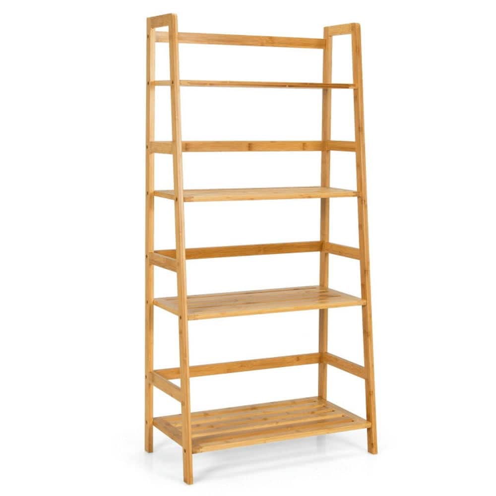 Kadyn - Bookcase Book Shelf,Storage Shelf Unit Plant Stand,4-Tier Bamboo Bookshelf Ladder Shelf Plant Stand Rack-Natural - Brown