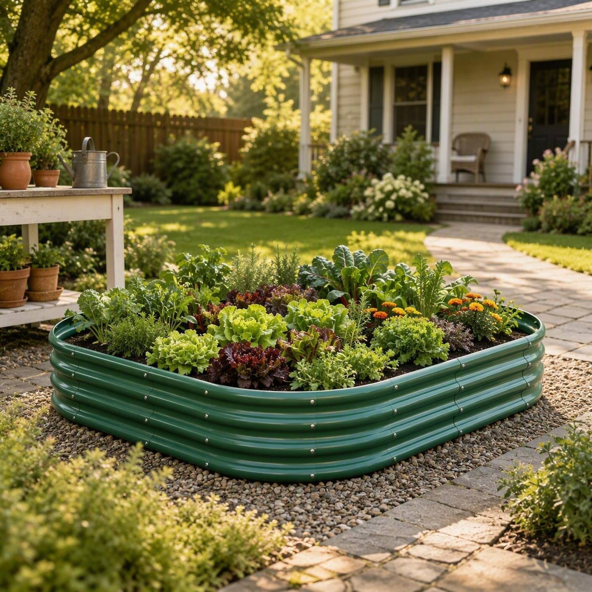 Left. RYHNUYNE - Galvanized Raised Garden Bed 8x4x1ft Heavy Duty Metal Planter Box for Vegetables Herbs Flowers, Rust Proof Outdoor - Green.