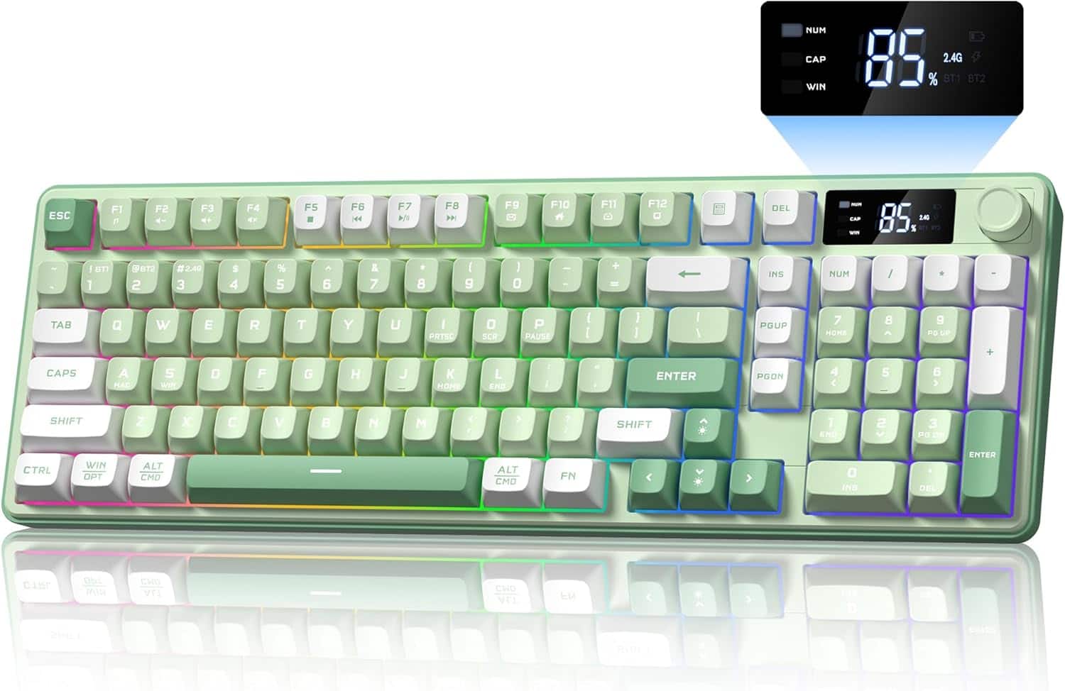 Womier - DK98 PRO 98% Gaming Keyboard,Wireless Membrane Creamy Keyboard with Media Knob & Screen - Green