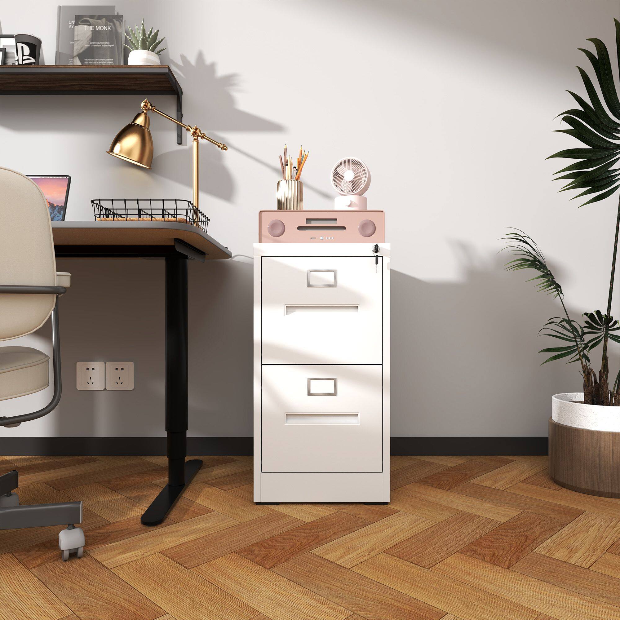 Back. Mirfee - 2-Drawer File Cabinet with Lock, for A4/Legal/Letter Files - White.