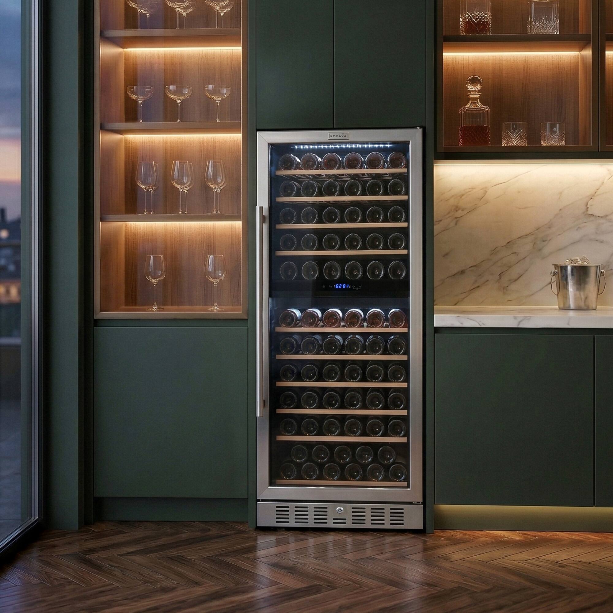 Alt View 4. Empava - 23.43 In. 119-bottle Dual Zone Freestanding Wine Cooler - Compressor Cooling, 10 Shelves, Wine Fridge 41-64°F In Black - Black.