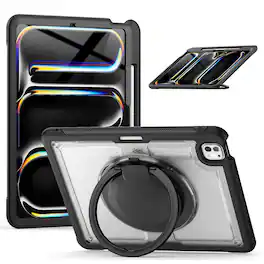Dteck - Heavy Duty Shockproof Case for Apple iPad Pro (M5) 13" 2025/iPad Pro 13-inch (M4) 2024,Rugged Stand Cover+Shoulder Strap - Clear
