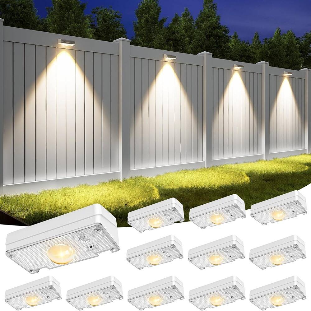 Front. RTMB - Outdoor Waterproof Solar Fence Lights with 12 RGB Color Modes - white 12 pack.