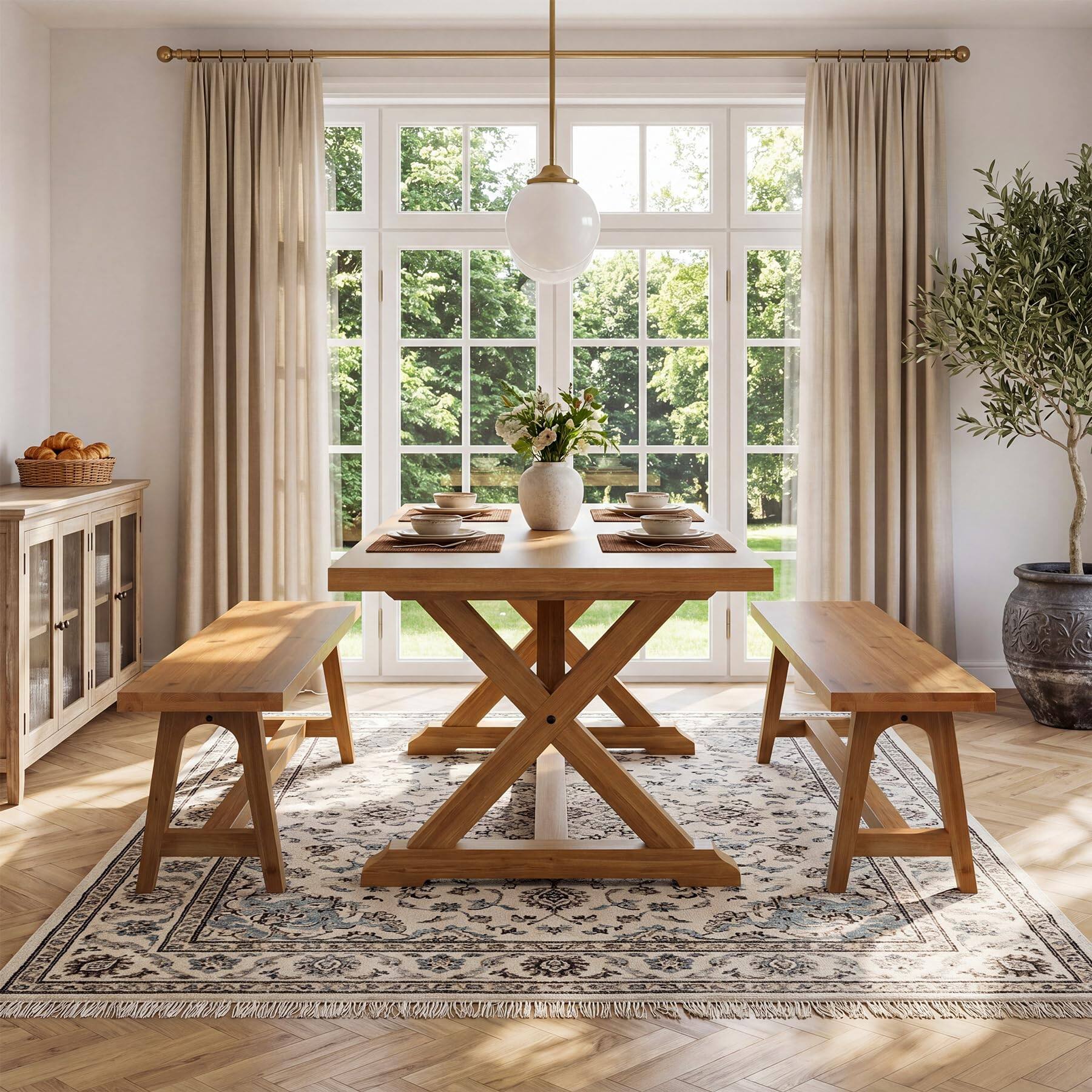 Alt View 2. Tribesigns - Solid Wood Dining Bench, 63 Inch Long Farmhouse Kitchen Bench for Dining Room, Kitchen, Easy to Assemble, Brown - Brown.