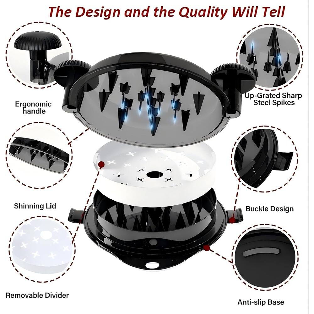 The Design and the Quality Will Tell

- Ergonomic handle
- Up-Grated Sharp Steel Spikes
- Shinning Lid
- Buckle Design
- Removable Divider
- Anti-slip Base