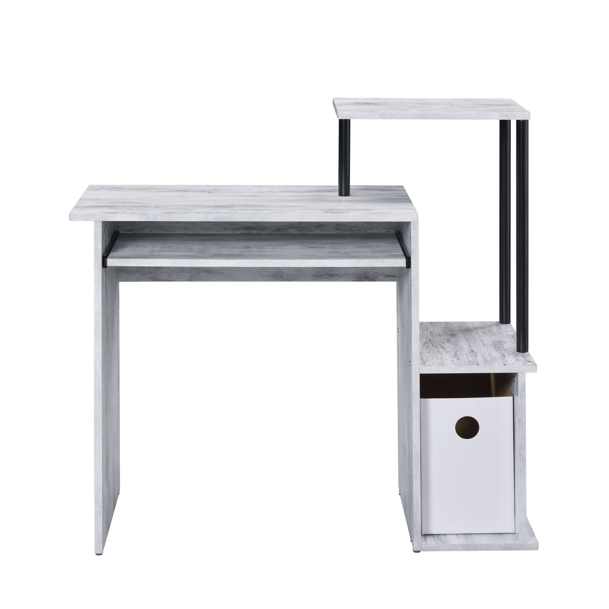 Alt View 2. GOODSILO - Modern Computer Desk with Keyboard Tray and Storage Compartment - Antique White+Black.