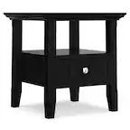 Front. Simpli Home - Acadian 19 inch Wide Solid Wood Transitional End Table with Drawer in Black - Black.