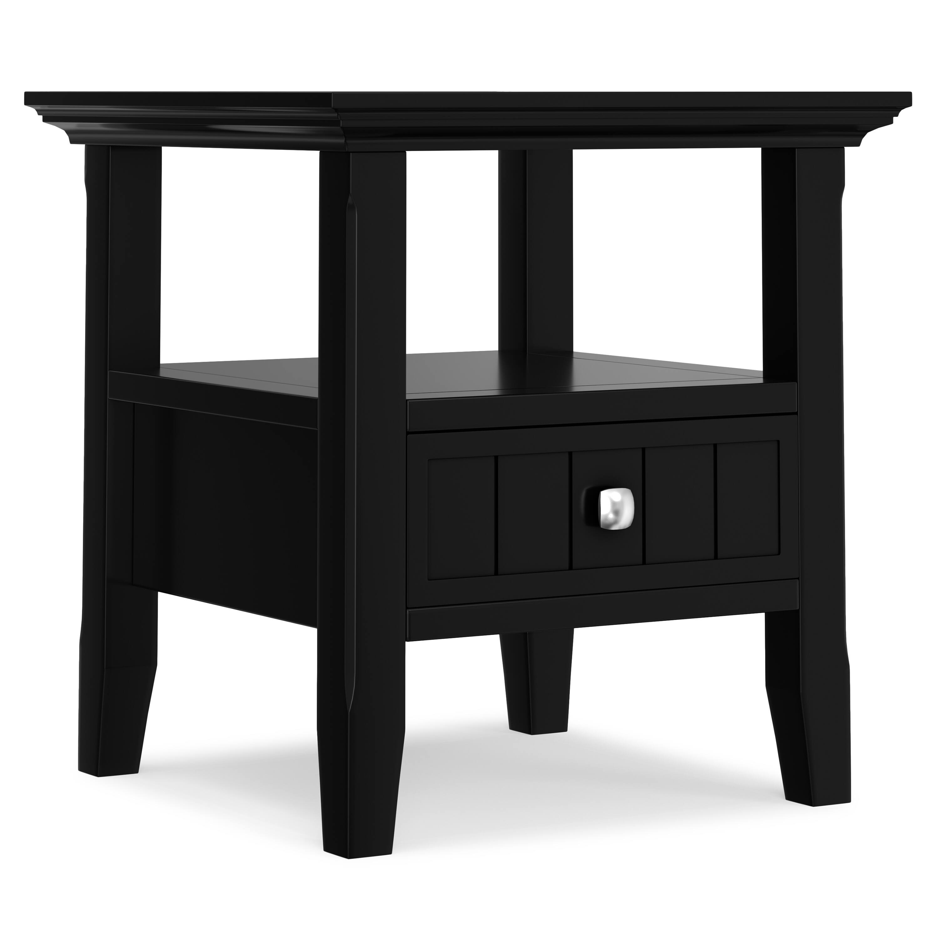 Front. Simpli Home - Acadian 19 inch Wide Solid Wood Transitional End Table with Drawer in Black - Black.