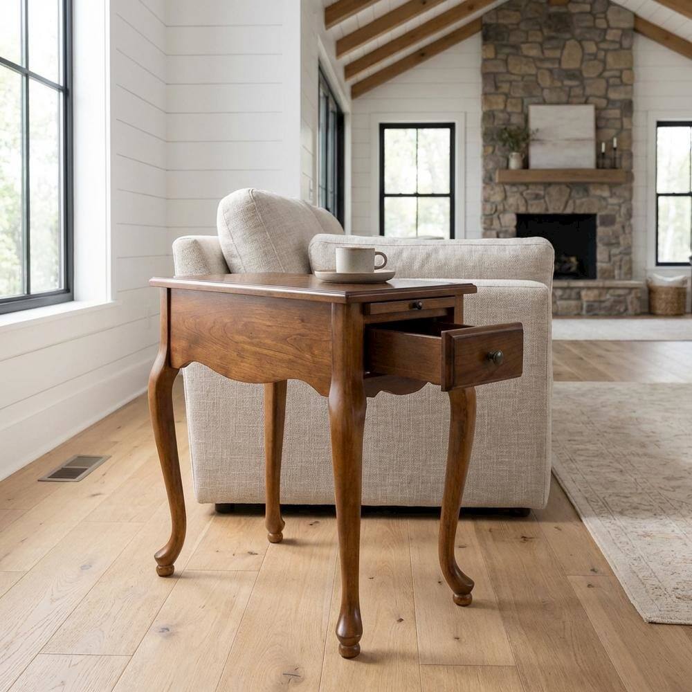 Alt View 5. Starlight Canyon Home - Chairside End Table with Drawer, Traditional Wood Side Table for Living Room - Medium Brown.