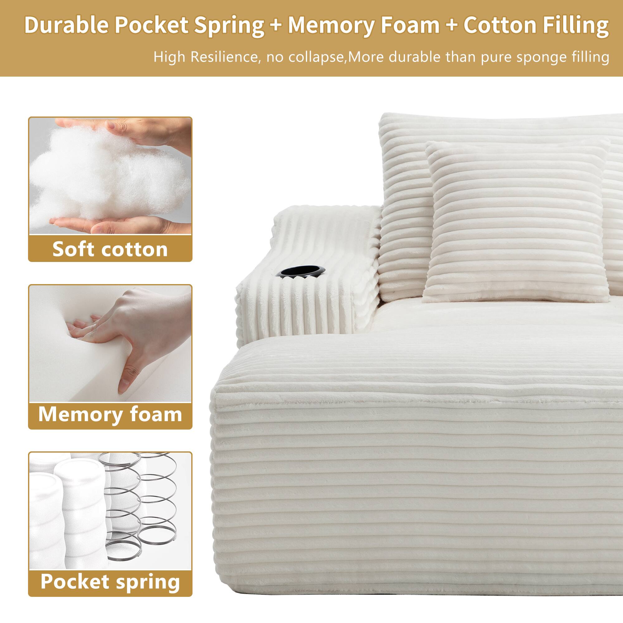 Durable Pocket Spring + Memory Foam + Cotton Filling  
High Resilience, no collapse, More durable than pure sponge filling  

Soft cotton  
Memory foam  
Pocket spring