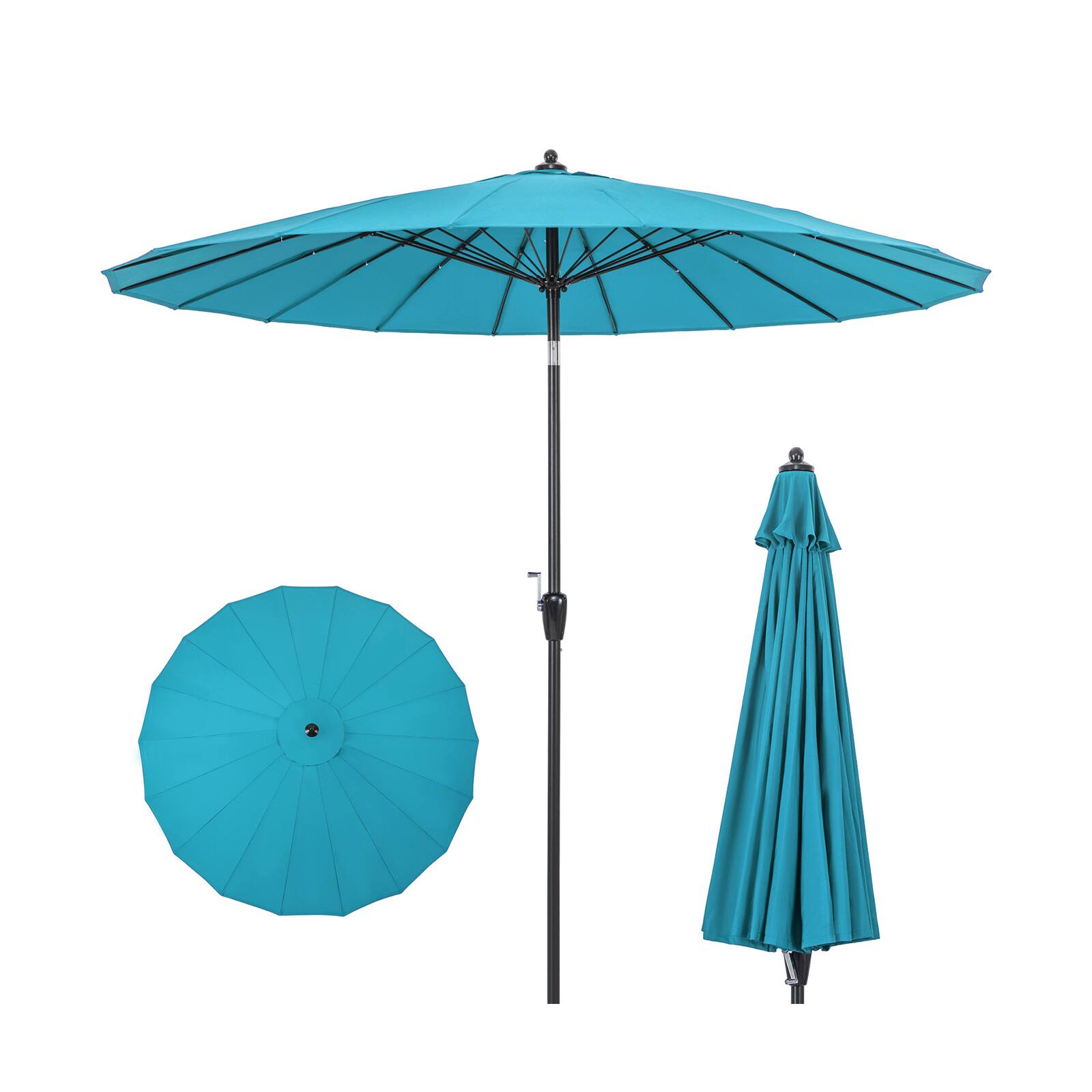 Left. SlickBlue - 9 Feet Round Patio Umbrella with 18 Fiberglass Ribs for Outdoor Use - Turquoise.