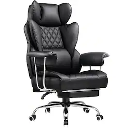 AWPLAY - 400lbs Heavy Duty Computer Chair Faux Leather Comfortable Ergonomic Gaming Chair with Soft Armrests - Black
