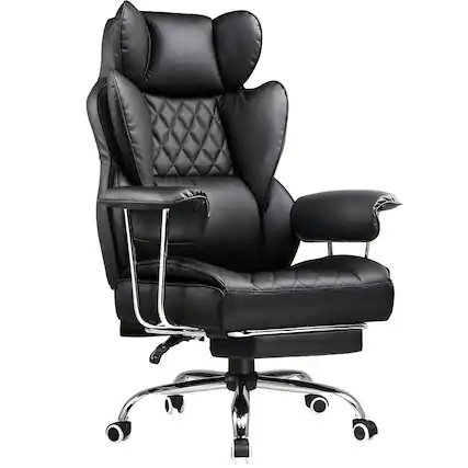Front. AWPLAY - 400lbs Heavy Duty Computer Chair Faux Leather Comfortable Ergonomic Gaming Chair with Soft Armrests,Black - Black.