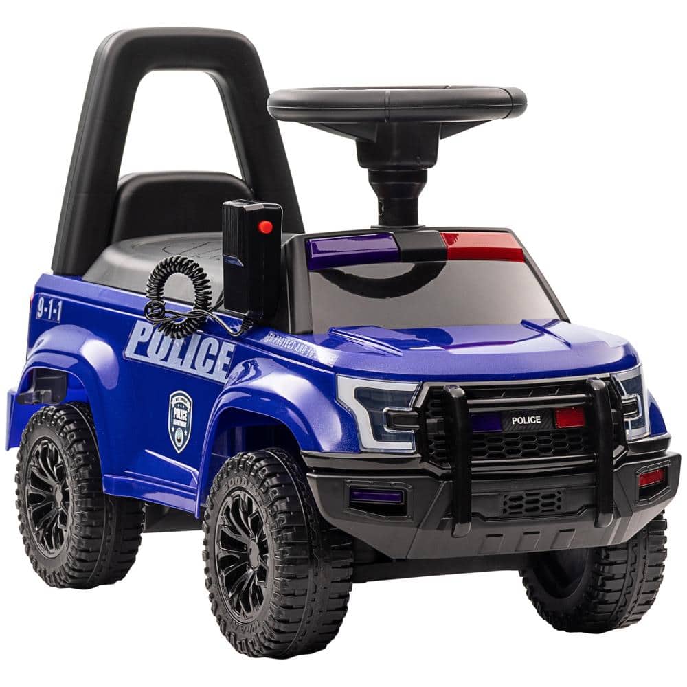 BreeBe - Aosom Kids Push Ride On Police Car with PA System, Horn, Foot-to-Floor Sliding, Under-Seat Storage for Ages 18M-5Y - Blue