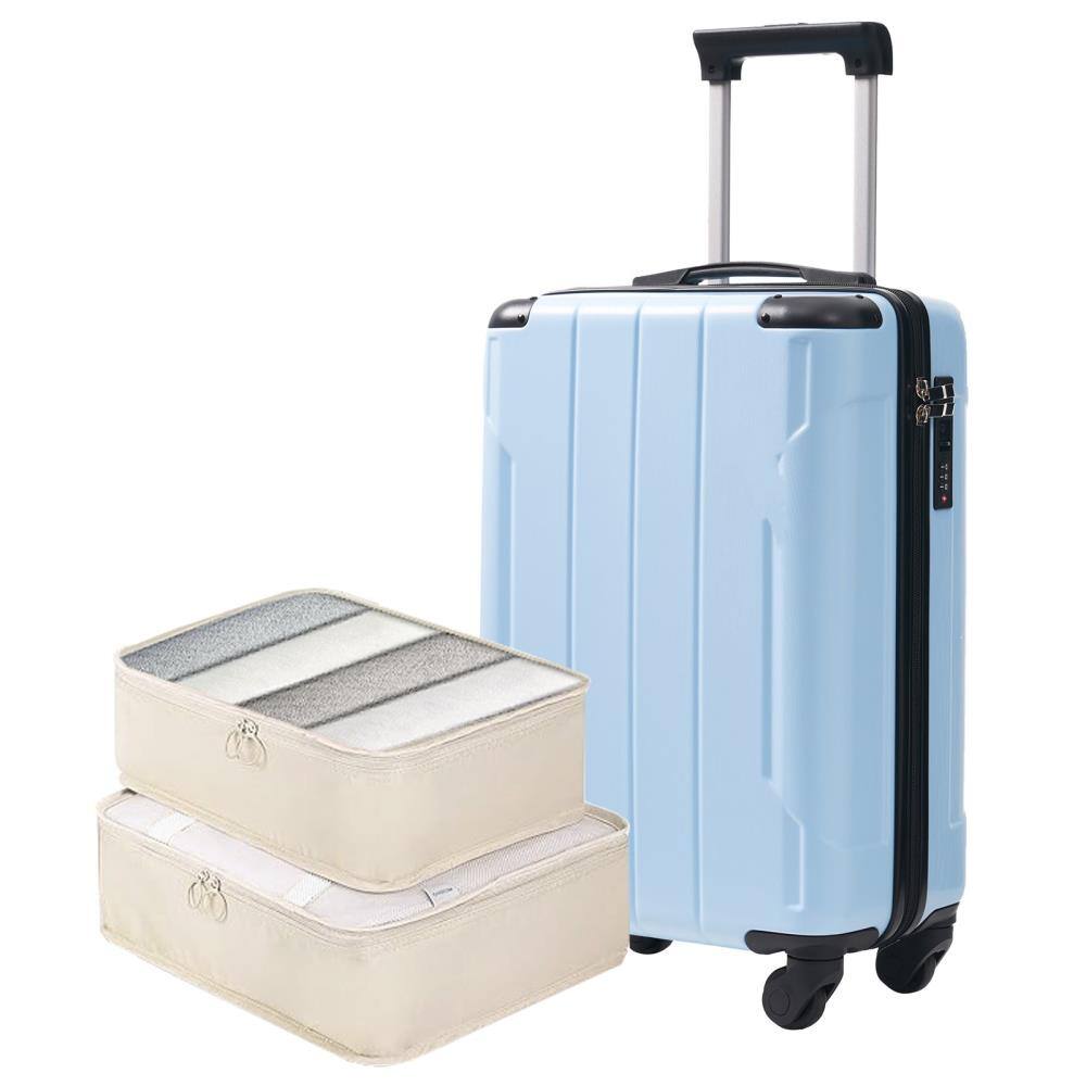 BreeBe - 20-Inch Hardshell Carry-On Luggage, Built-in TSA Lock, 2 Packing Cubes - Sky Blue