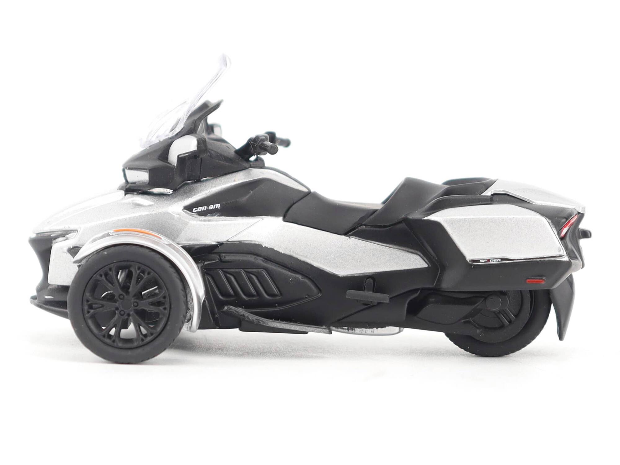 Alt View 2. BRP Models - Can-Am Spyder RT 3-Wheel Motorcycle Hyper Silver Metallic with Driver Figure 1/32 Diecast Model by BRP Models.