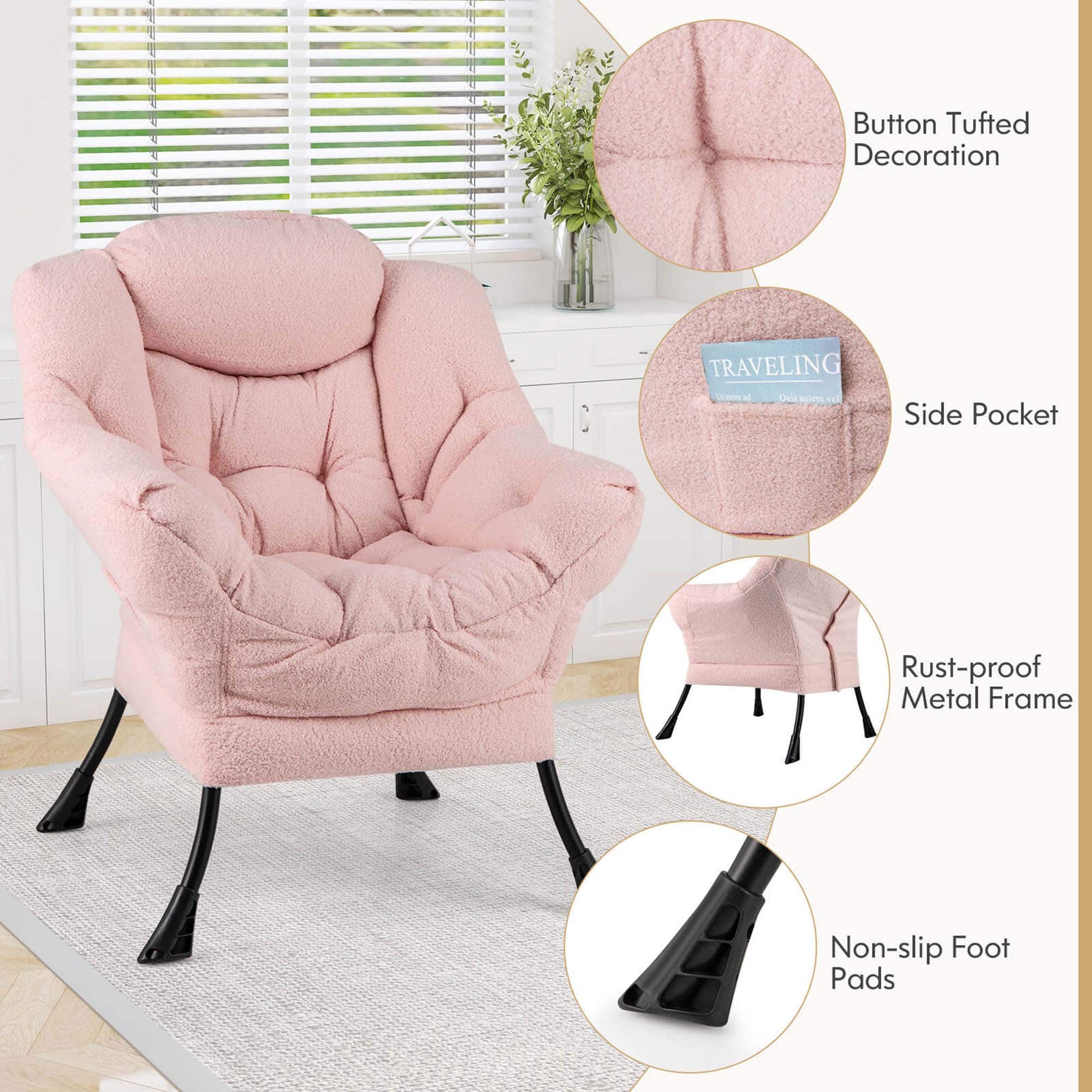 Button Tufted Decoration Traveling - Side Pocket Rust-proof Metal Frame Non-slip Foot Pads