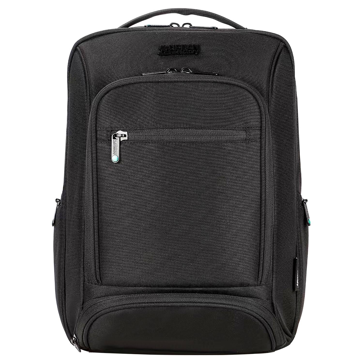 Angle. Urban Factory - 15.6" 16" Eco Foam-Reinforced Compact Laptop Backpack, Multiple Compartments, Recycled PET Materials - Black.