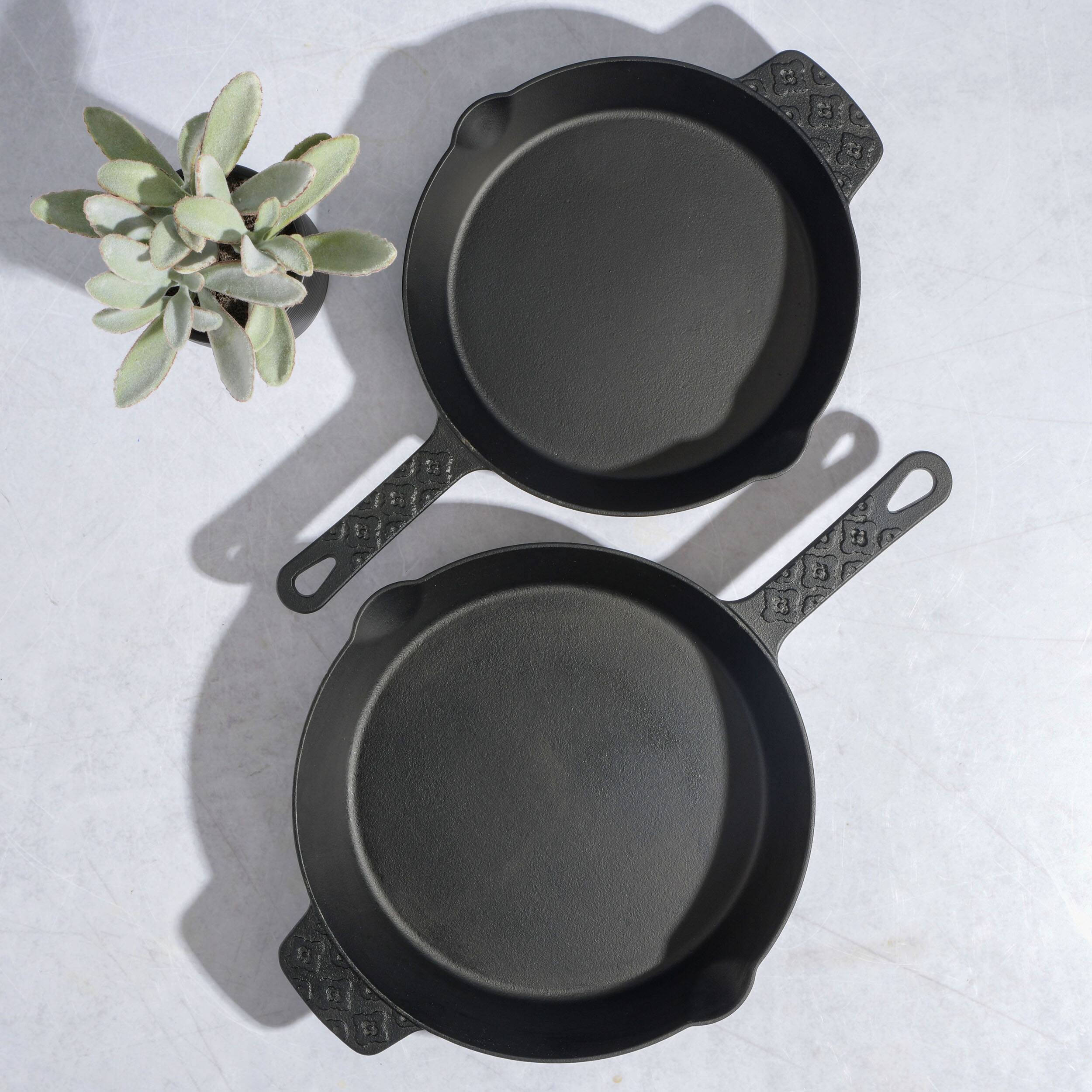 Alt View 3. Gibson - Spice by Tia Mowry Savory Saffron Pre-seasoned 2 Piece 10in and 12in Cast Iron Skillet Set - Black.