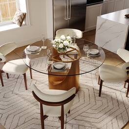 POVISON - 51" Round Dining Table Clear Tempered Glass with Bronze U-shaped Steel Base - Clear Tempered Glass with Bronze Steel Base