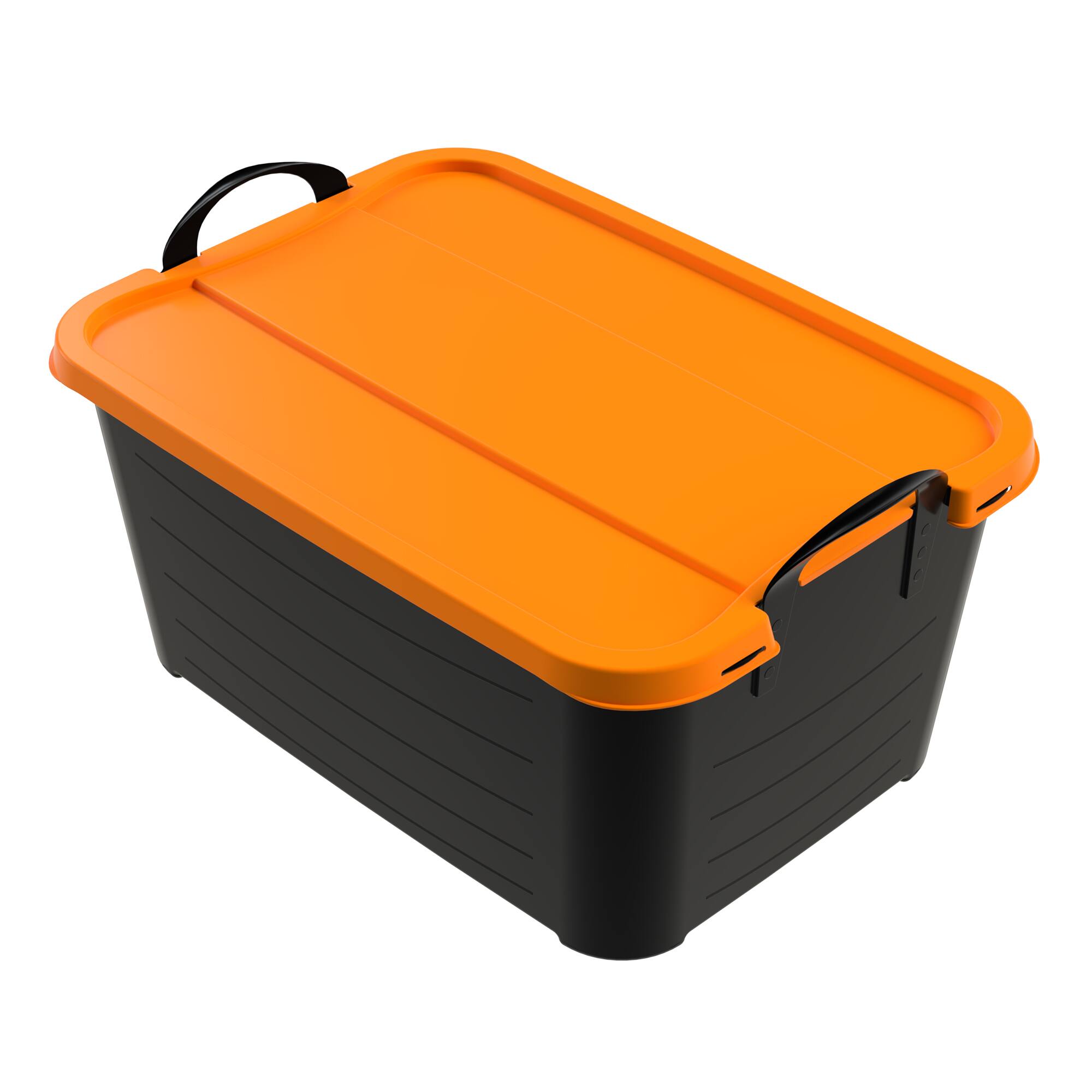 Alt View 2. Life Story - Life Story 55 Quart Stackable Storage Bin, Heavy Duty Lidded Container, 6 Pack - Black/Orange.
