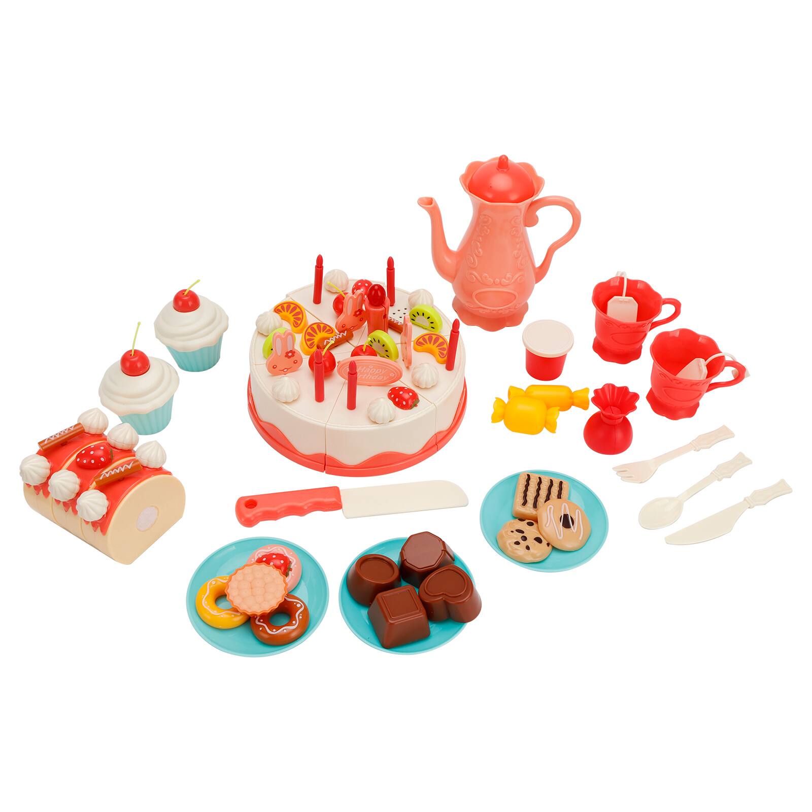 Alt View 4. Topteng - 82-Piece Birthday Cake Toy Set with Light & Sound - Pretend Play Cutting Food, Kitchen Role Play for Kids.