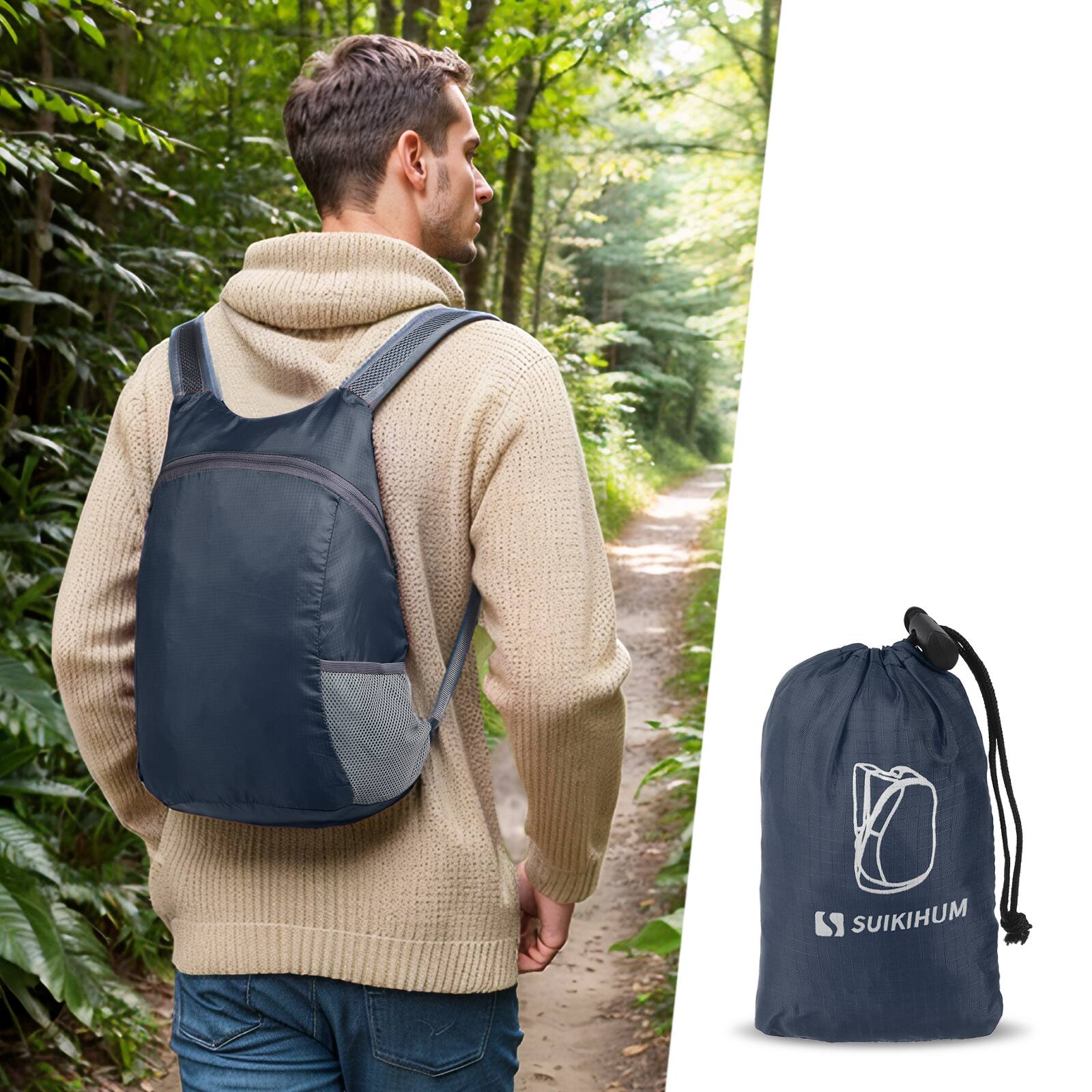 Alt View 6. Unique Bargains - 20L Ultra Hiking-Daypack Lightweight Foldable Travel Packable Backpack for Camping Cycling Outdoor - Navy Blue.