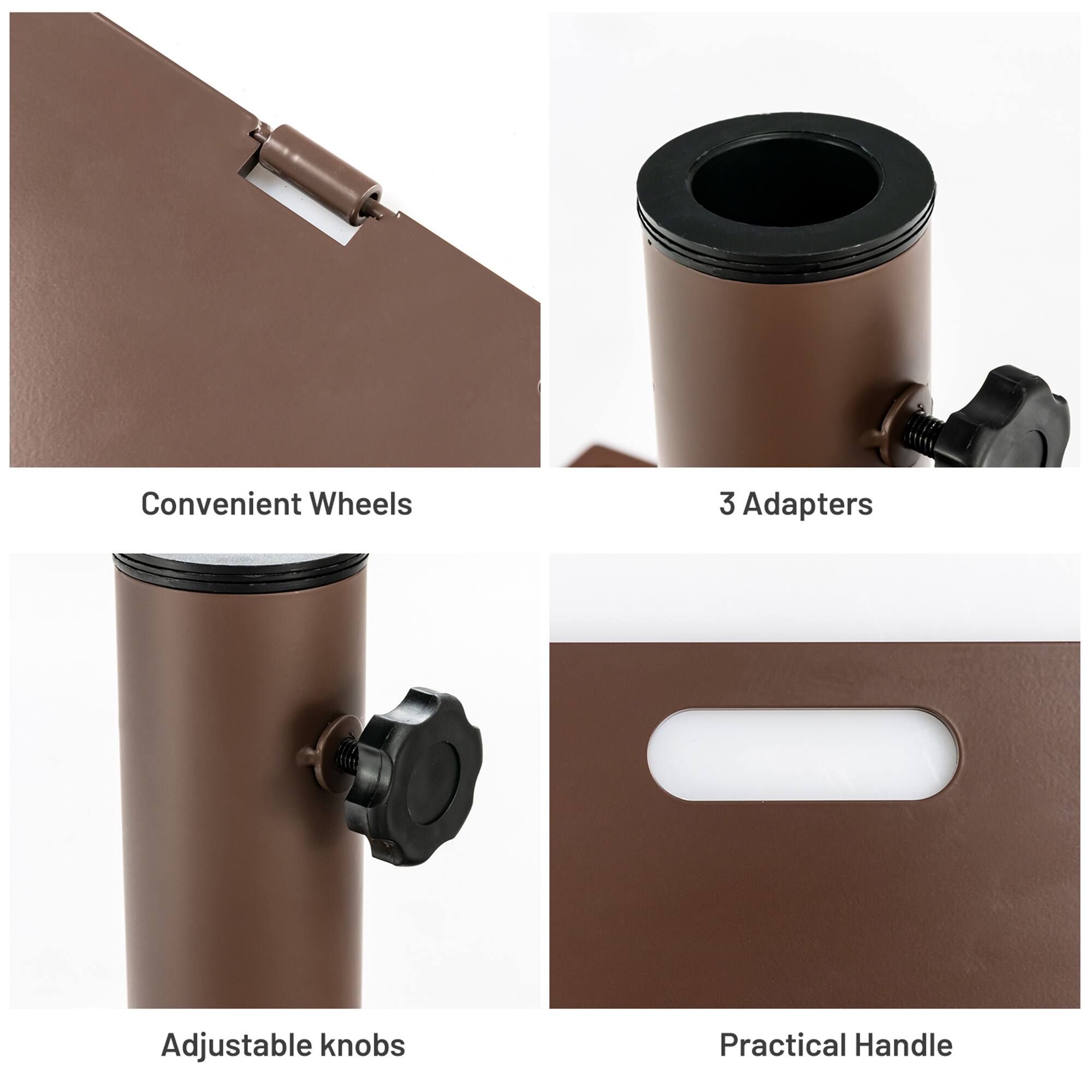 Convenient Wheels  
3 Adapters  
Adjustable knobs  
Practical Handle