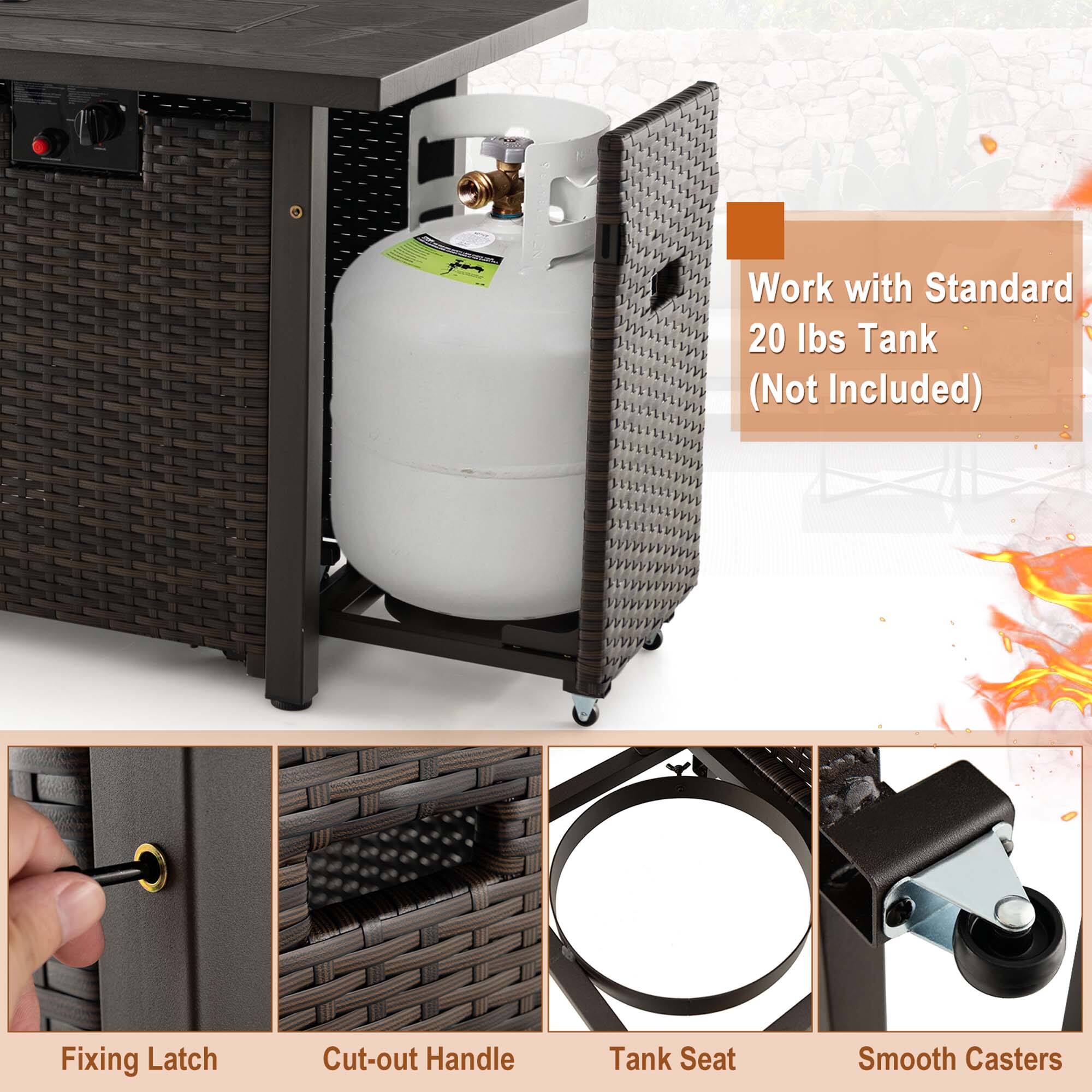 Work with Standard 20 lbs Tank (Not Included)

Fixing Latch

Cut-out Handle

Tank Seat

Smooth Casters