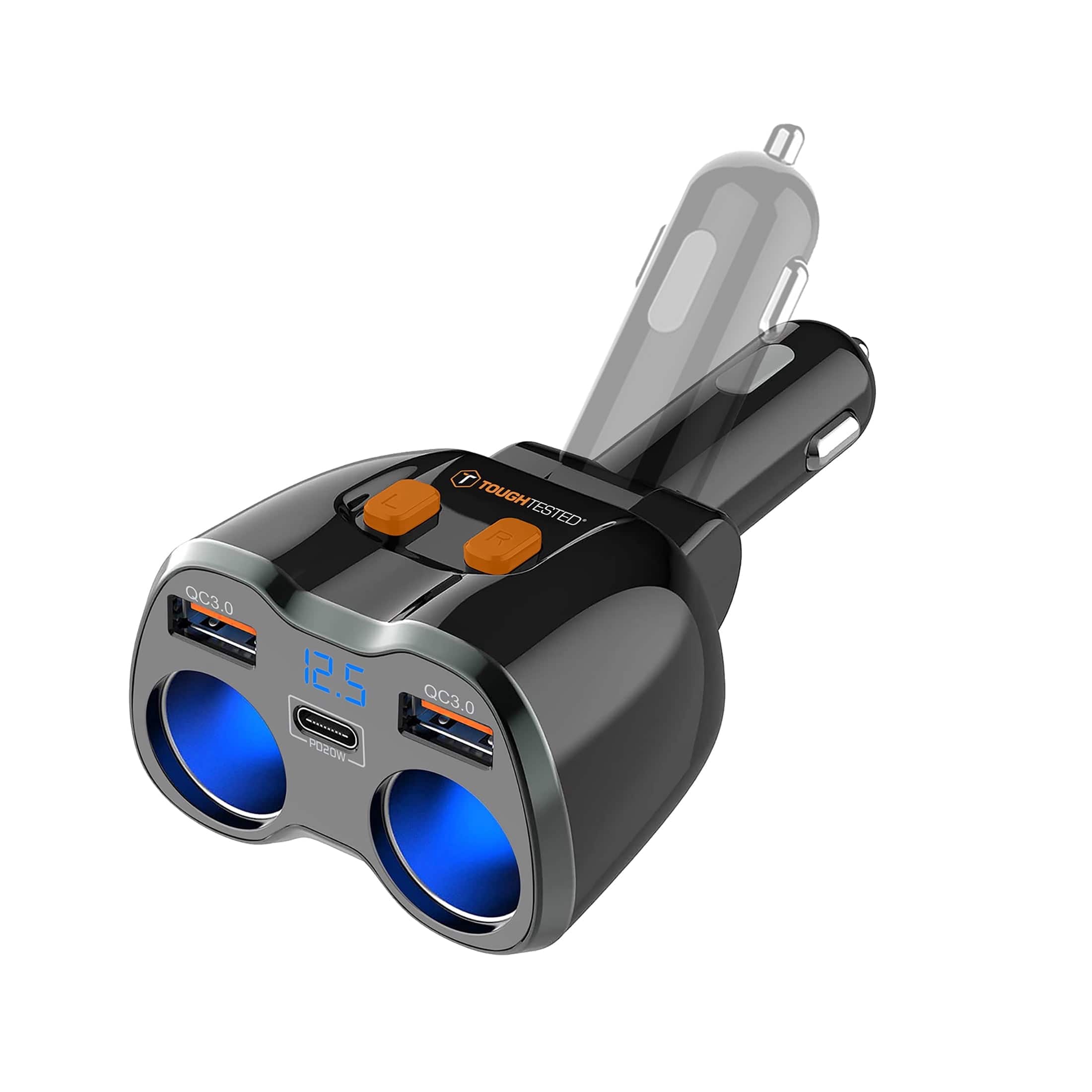 ToughTested - 150W 12V Cigarette Lighter Splitter | Dual 12V Outlets with Type-C & Dual USB Multi-Device Adapter - Black price history on PriceWatchPro
