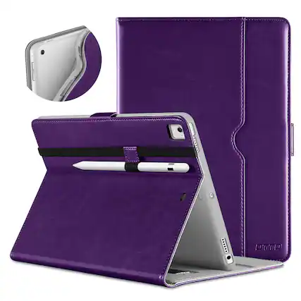 Front. DTTO - for iPad 9.7 Inch 5th/6th Gen 2018/2017 Case with Apple Pencil Holder, Premium Leather Folio Stand Cover Case - Dark Purple.