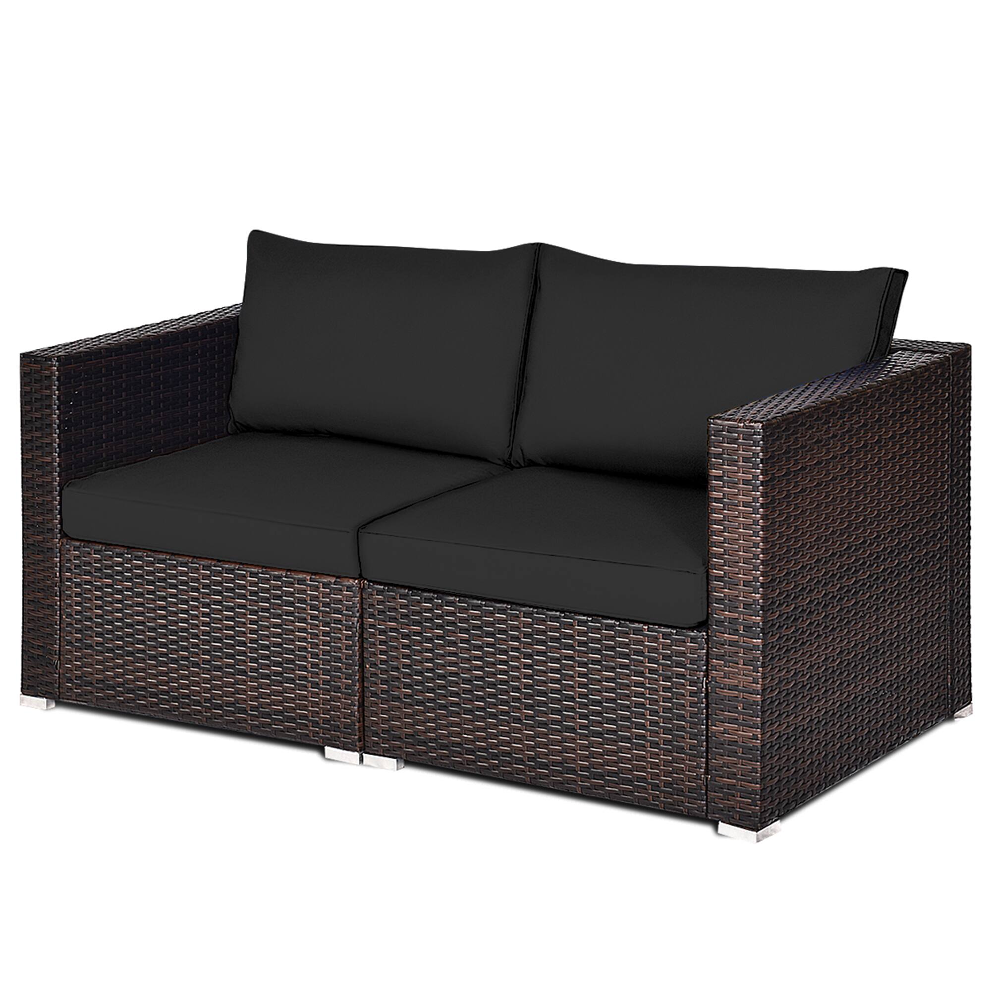 Alt View 4. Gymax - Gymax 2PCS Rattan Corner Sofa Set Patio Outdoor Furniture Set w/ 4 Black Cushions - Brown.