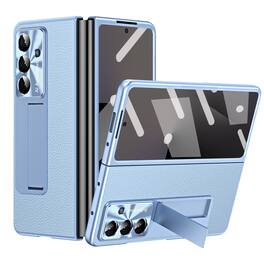 Dteck - for Samsung Galaxy Z Fold8 Ultra Litchi Texture Phone Case,Built-in Screen Protector & Foldable Stand,Rugged Back Cover - Blue