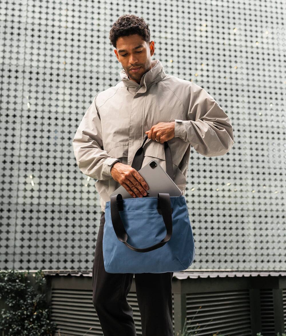 Back. ALPAKA - Elements Tote 9L Small Tote Bag for 11" Devices - Blue Axoflux 210D.