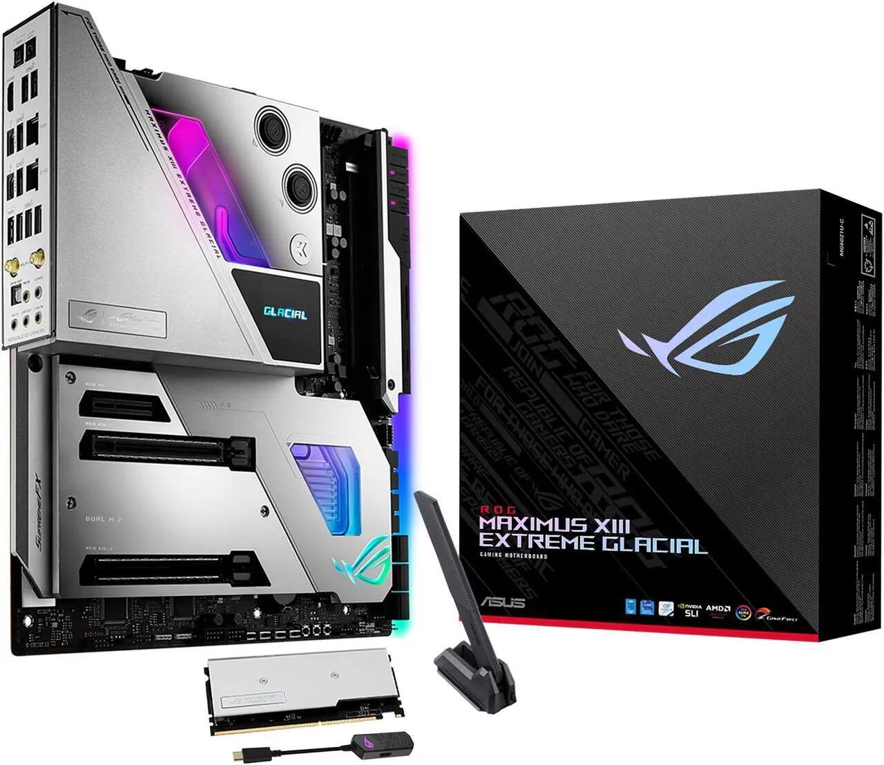Sure, here is the corrected and grouped text:

---

**ASUS ROG Maximus XIII Extreme Glacial**

- **DUAL H110 EXTRERS**
- **GLACIAL**
- **SALZOSI**
- **8 RLD RGo RE NID DHM 1**
- **OFIRH**
- **FOR-THOSE IC OF O OF GAMER**
- **MAXIMUS XIII EXTREME GLACIAL**
- **SAMING MOTHEBOADD**
- **D2 SLI**
- **tnPAN**

---

This text appears to be a mix of product names, specifications, and possibly some promotional or internal codes.